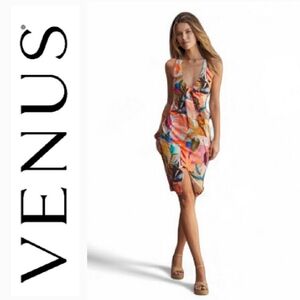 Venus Tropical Print Sleeveless Knot Front 100% Cotton Midi Dress Sz 8